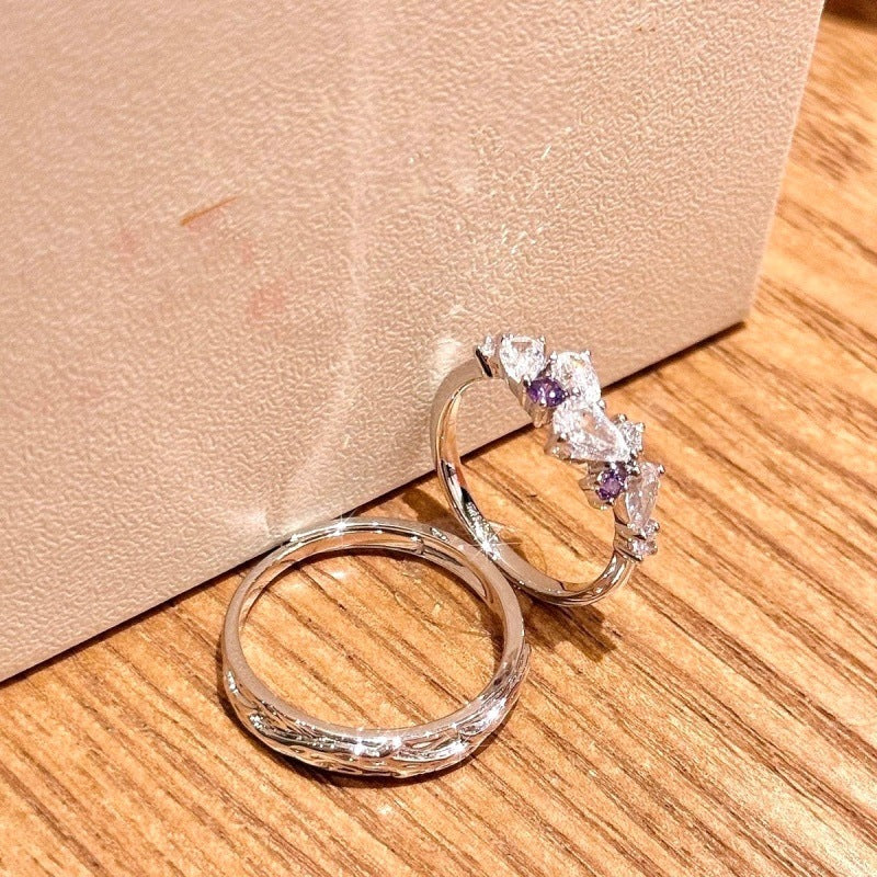 Wisteria Flower Series Couple Adjustable Opening Niche High Ring
