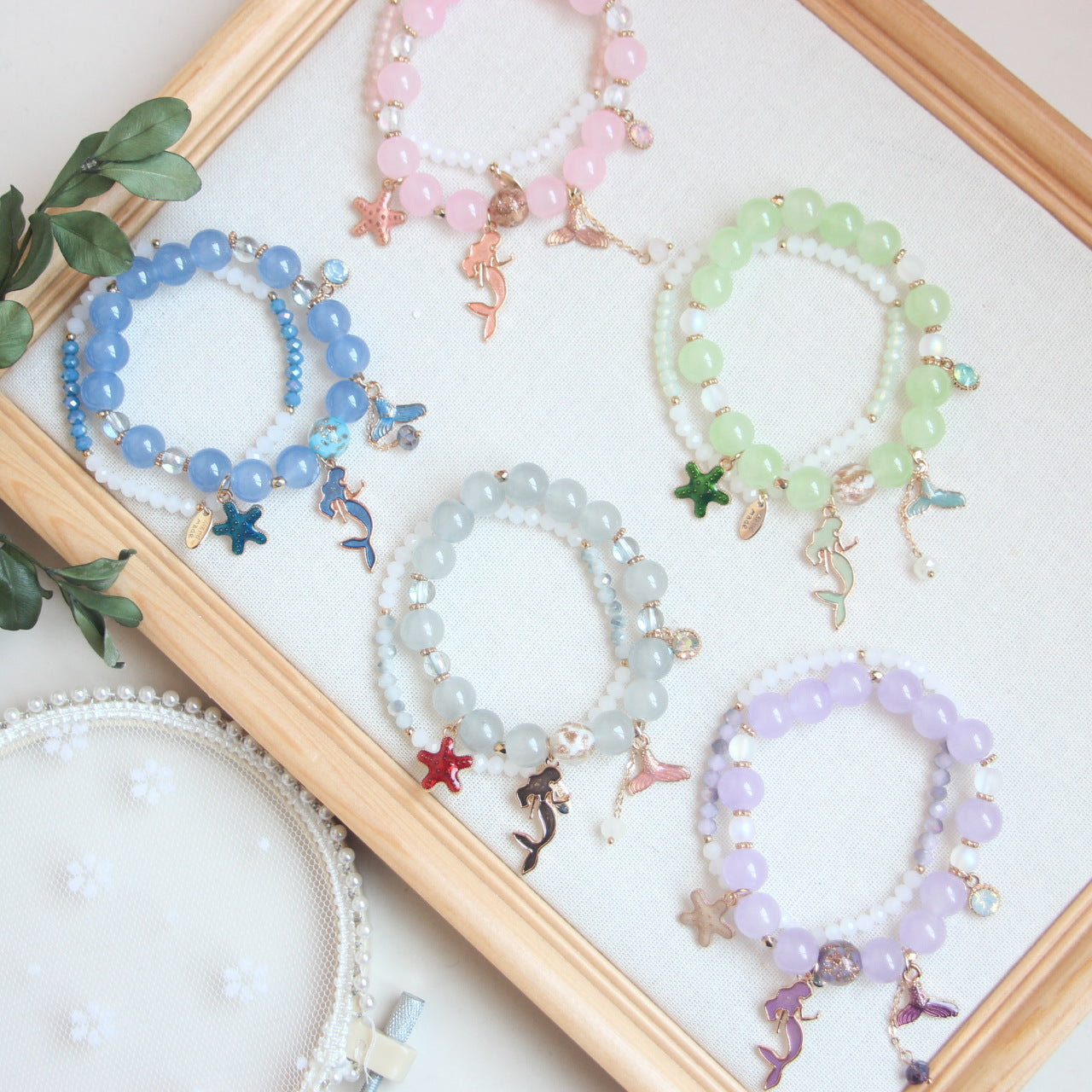 Female Heart Ocean Style Starfish Mermaid Tail Colorful Bracelet