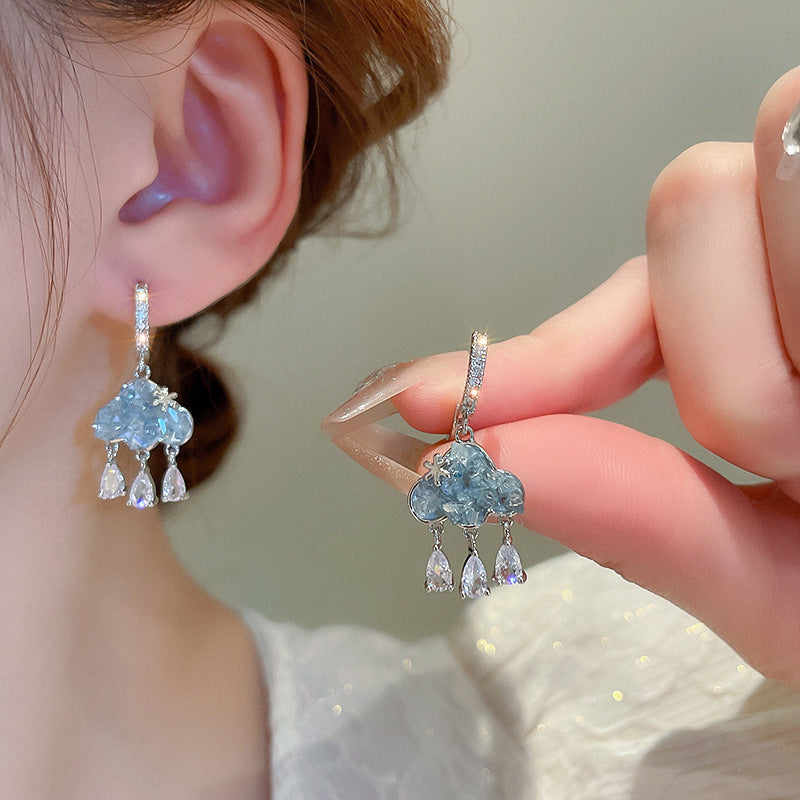 Needle Blue Butterfly Drop Oil Diamond Artistic Temperamental Affordable Earrings