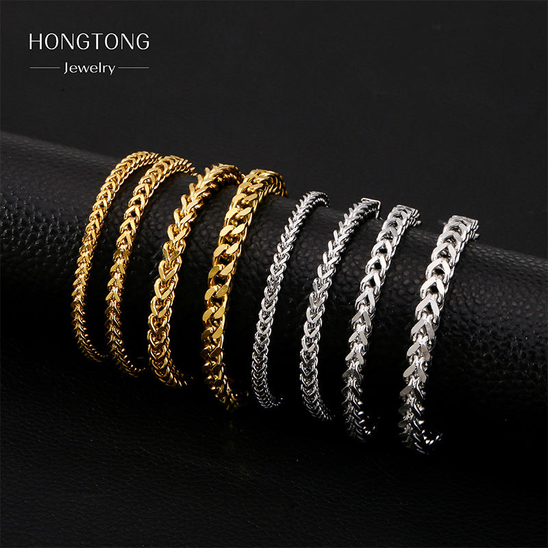 Fashion Thick Straps Titanium Steel Four-sided Geometric Positive Negative Bracelet