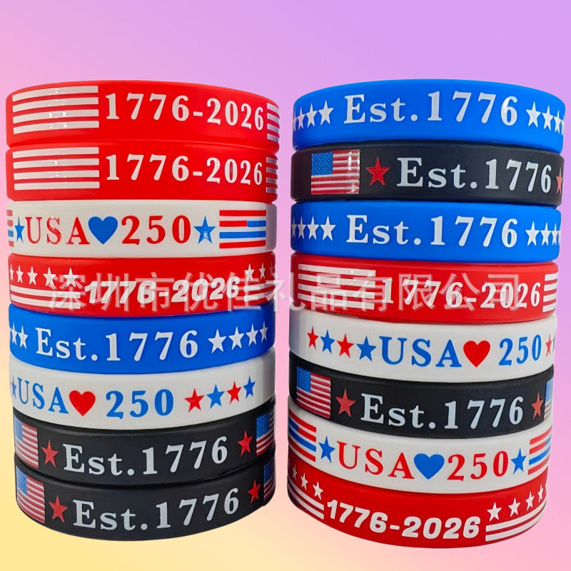 Colorful Flag Red White Blue Silica Gel Patriotic Silicone Wrist Bracelets