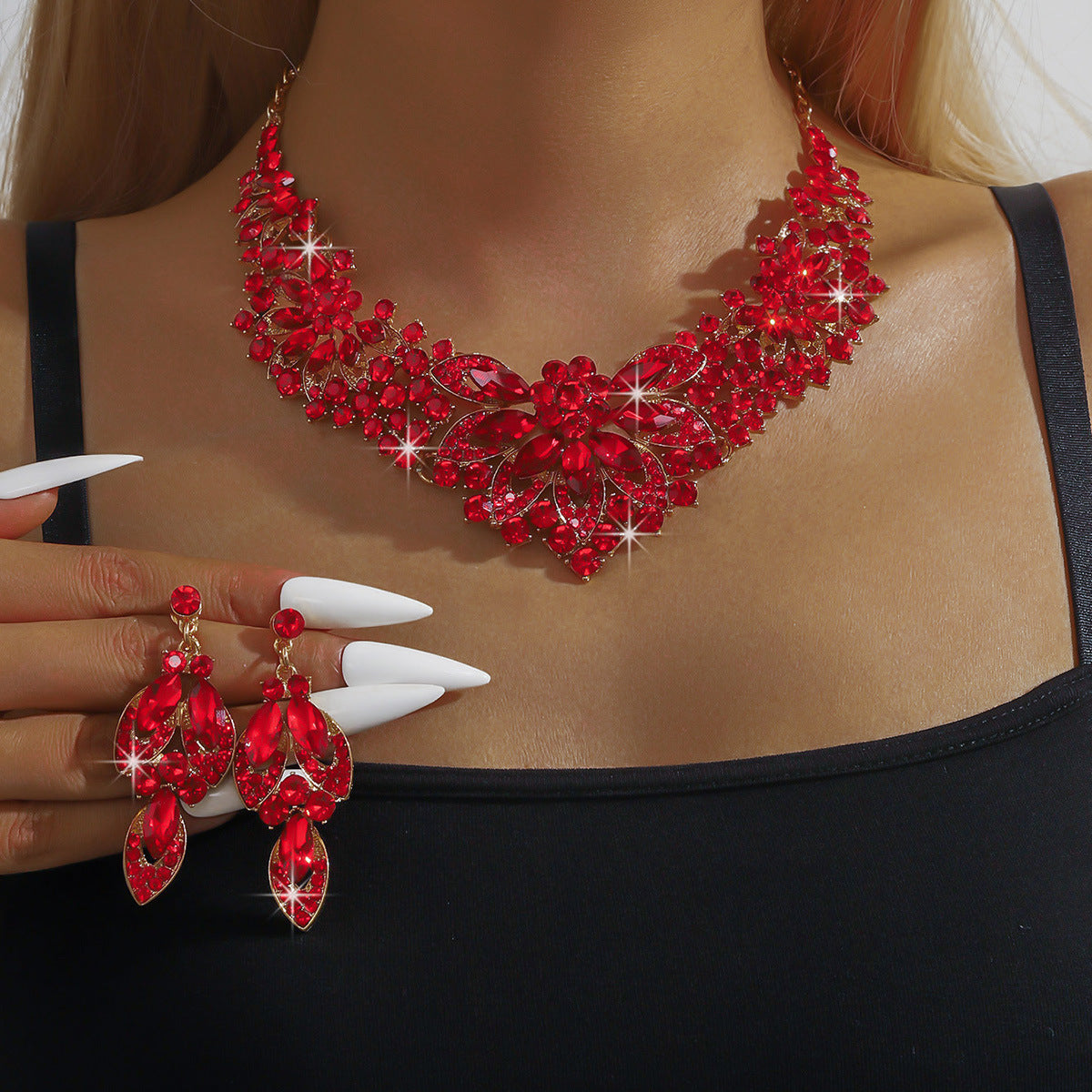 Dress Full Diamond Flower Crystal Elegant Jewelry Set
