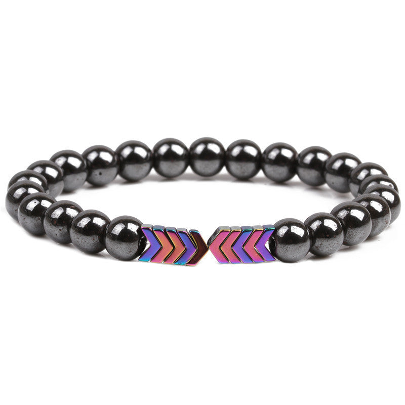 Men's Couple Magnetic Hematite Colorful Yellow Arrow Beaded Bracelet