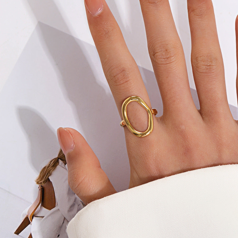Steel Oval Simple Geometric Gold Open Rings