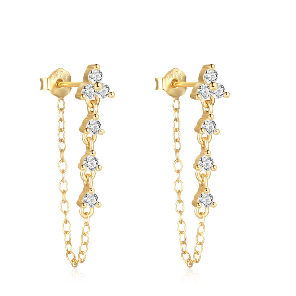 Sterling Sier Chain One-piece Diamond Tassel Elegant Rings