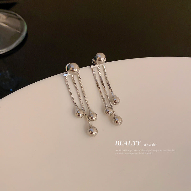 Women's Needle Metal Round Beads Tassel Minority Simple Design Ear Refined Rings