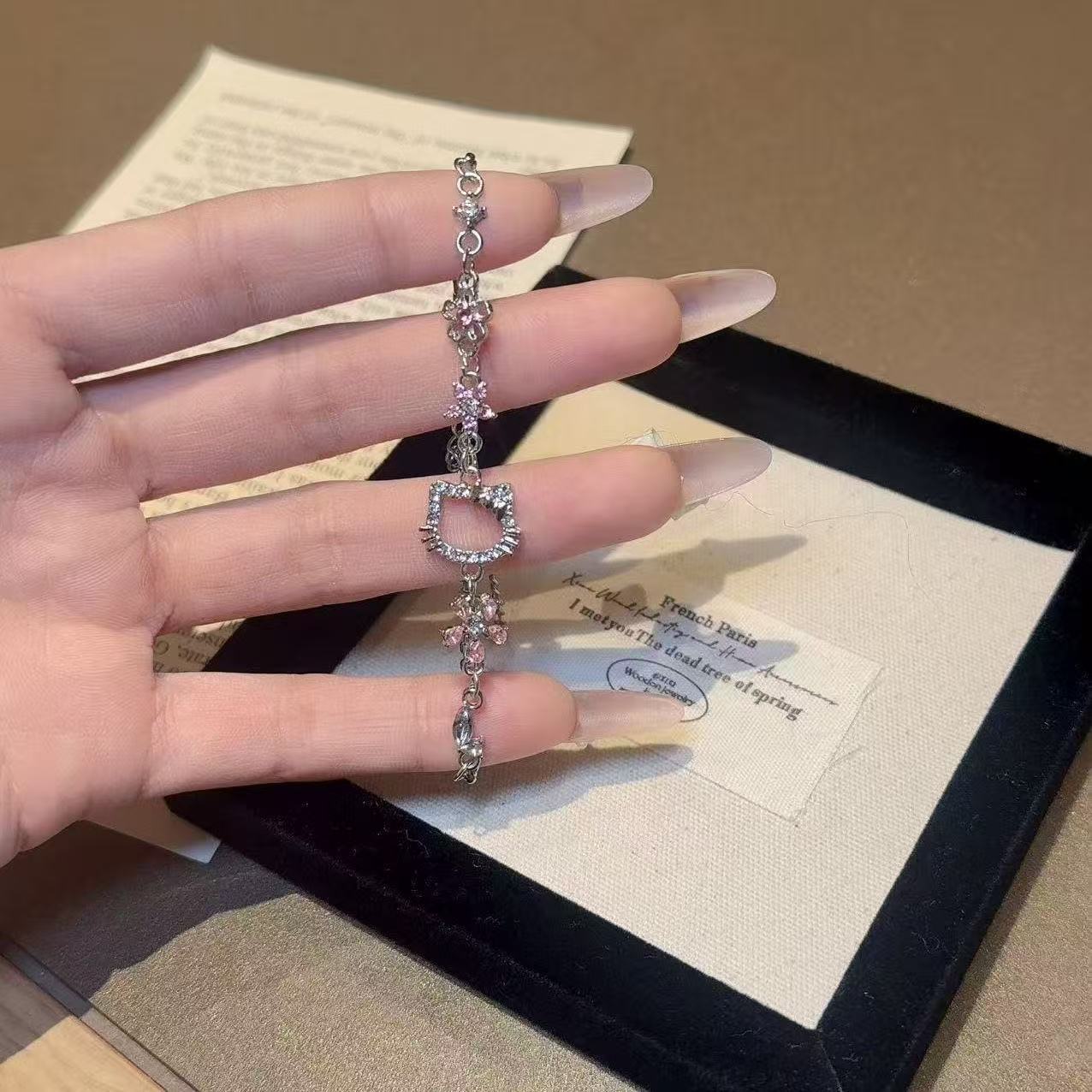 Cute Pink Diamond Cherry Blossom Female Light Luxury Good-looking Bracelets