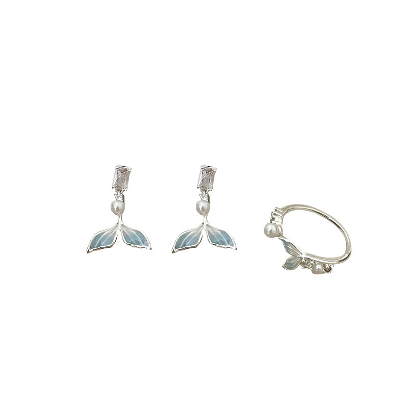 Fresh Blue Ocean Pearl Fishtail Female Earrings