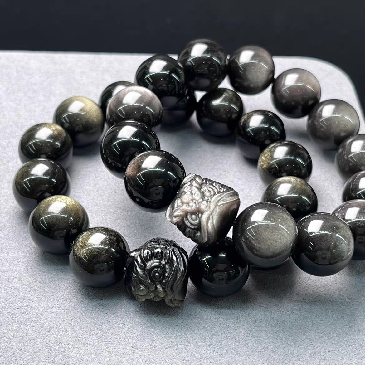 Women's & Men's Sier Stone Fashion National Auspicious Beast Gold Lion's Head Light Bracelets