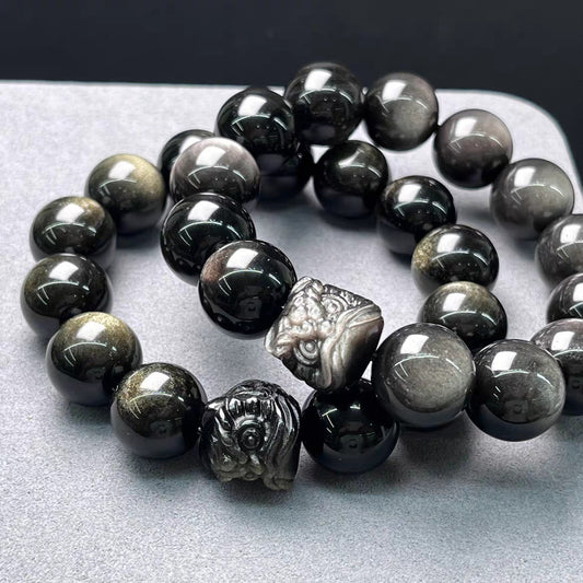 Women's & Men's Sier Stone Fashion National Auspicious Beast Gold Lion's Head Light Bracelets