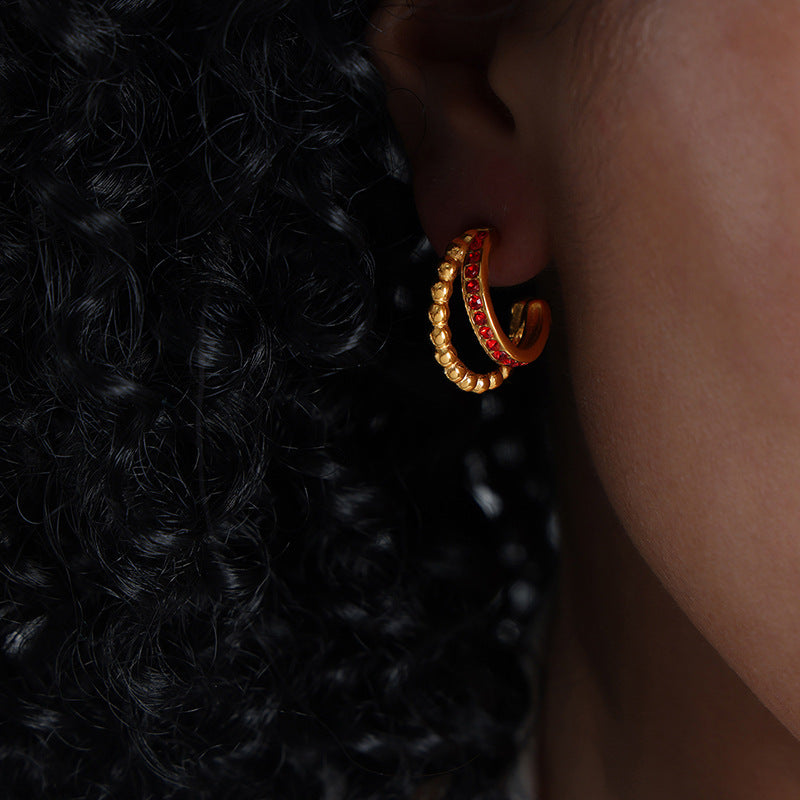 Light Luxury Metal Temperament Design Inlaid Personality Rhinestone Stud Earrings