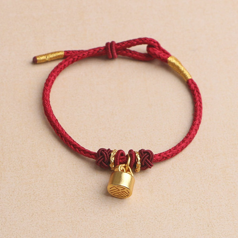 Women's & Men's Red Rope Alluvial Gold Ingot God Of Bracelets