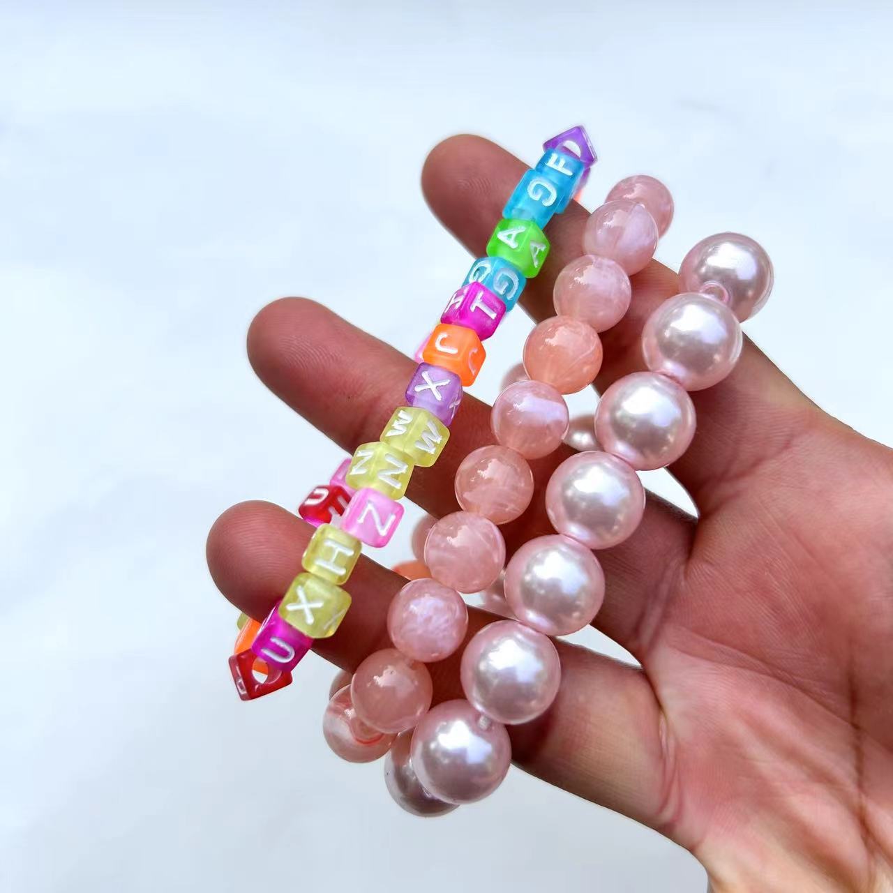 Children's Crack Bead Letter Candy Color Golden Balls Bracelet
