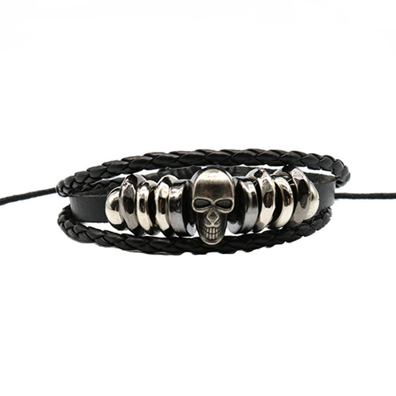 Evil Costume Feather Ghost Head Leather Bracelets