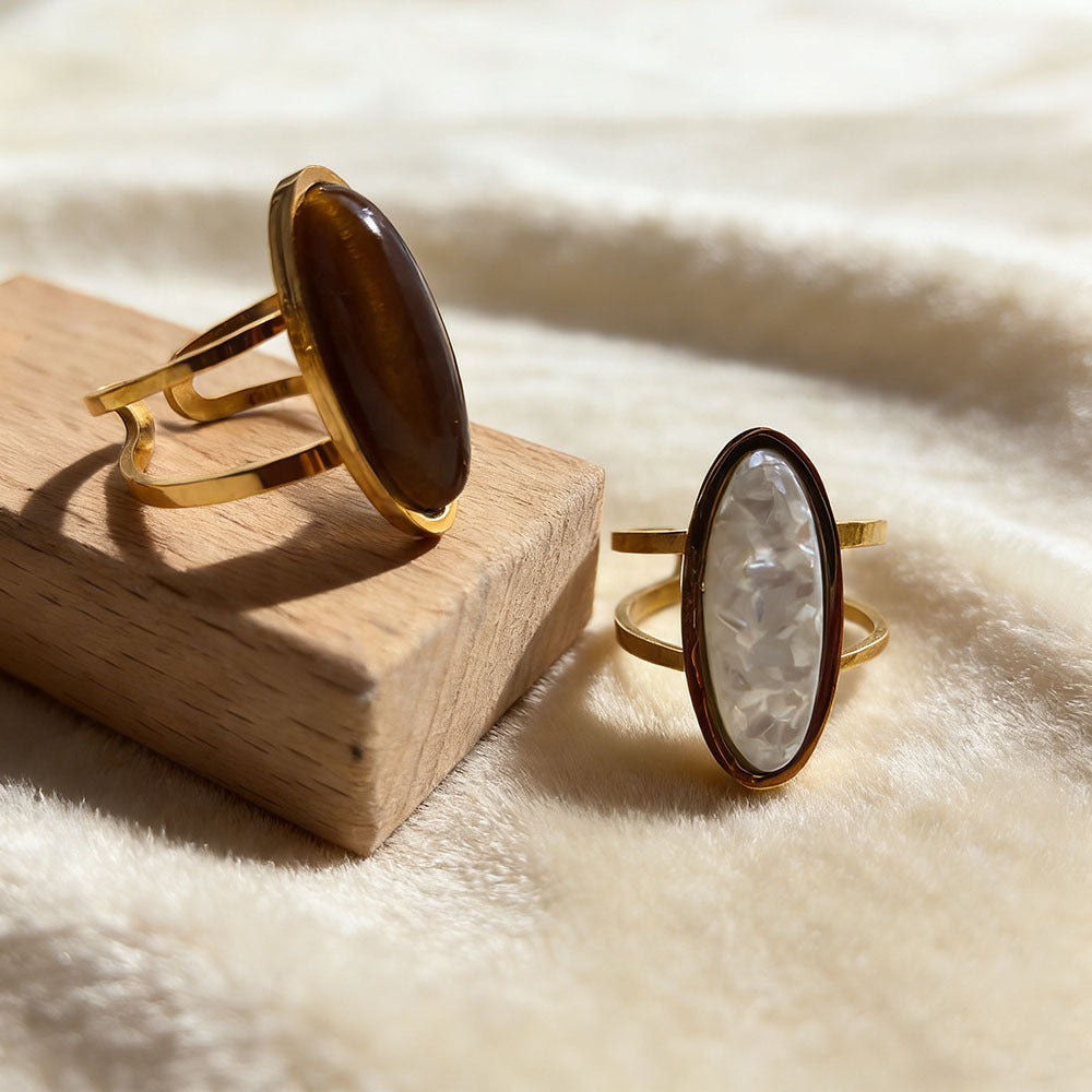 Stainless Steel Oval Resin Female Personality Retro High Rings