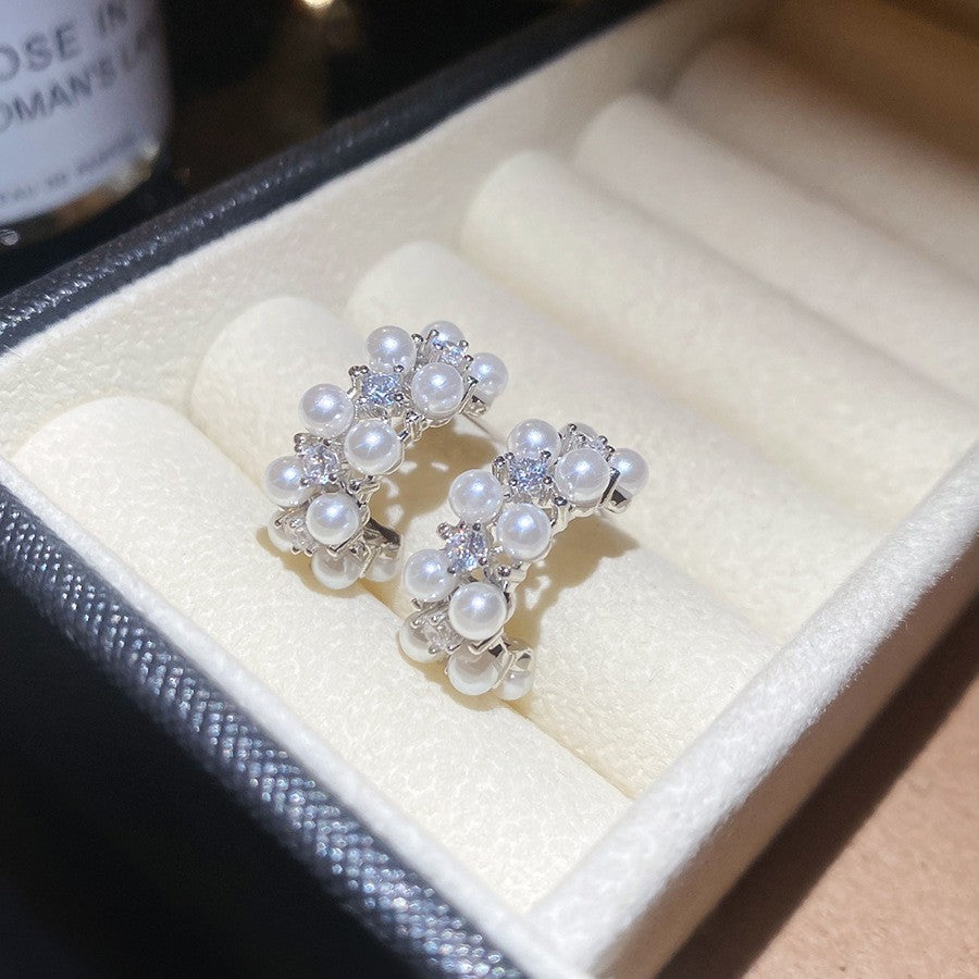 Women's Style Refined Zircon Flower Pearl Light Luxury High-grade Ear Earrings