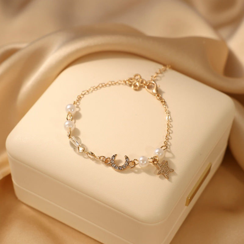 Women's & Men's Fresh Imitation Crystal Bead Good-looking Tassel Woven Hand Strap Bracelets