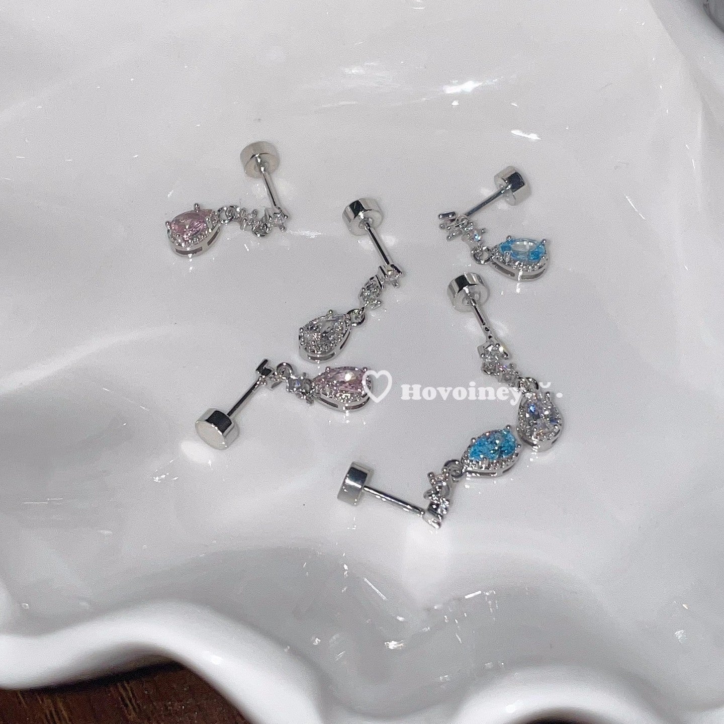 Women's Light Blue Water Drop Niche Design Zircon Stud Earrings
