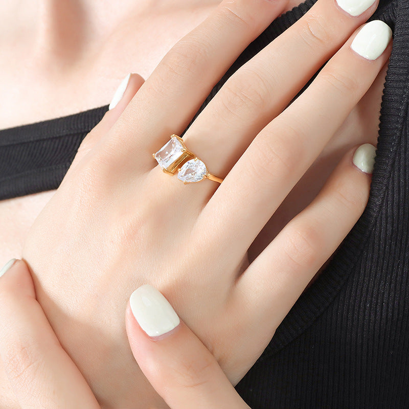 Wind Crystal Zircon Light Luxury Open Gold Plated Creative Rings