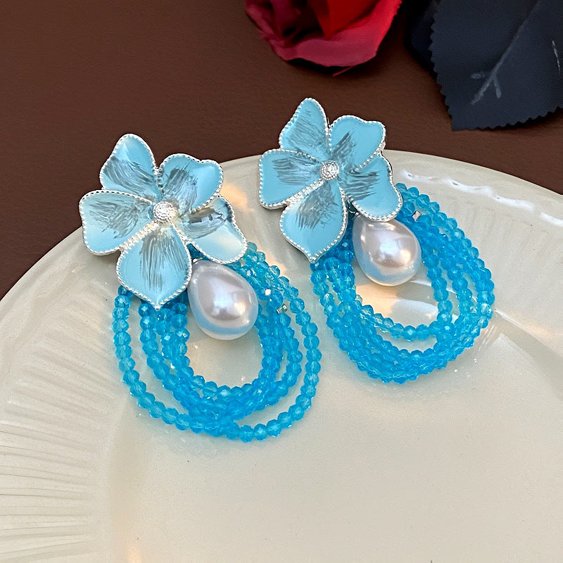 Women's Seaside Vacation Style Female Flower Long Earrings