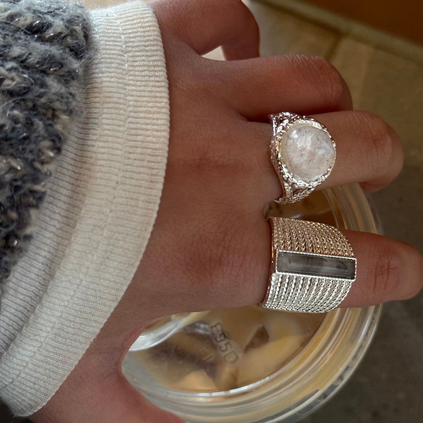 Thick Sier Wide Natural Stone These Light Luxury High-grade Resin Rings