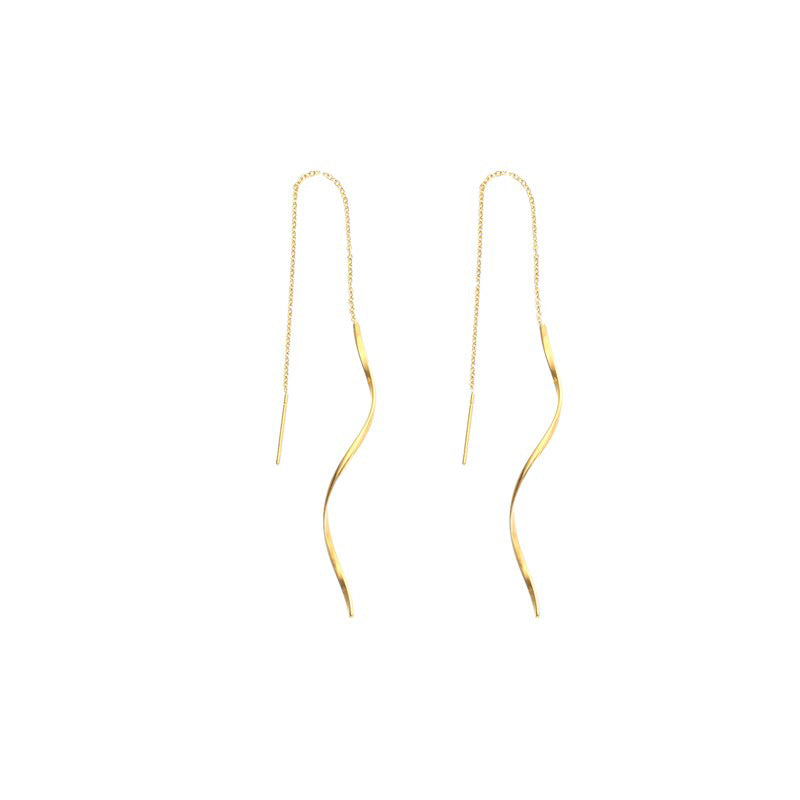 Women's Wave Design Simple Choker Face Slimming Long Tassel Graceful Earrings
