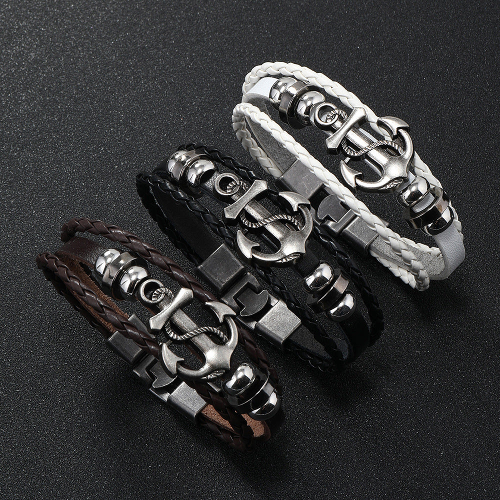 Jewelry Punk Leather Alloy Boat Anchor Bracelets