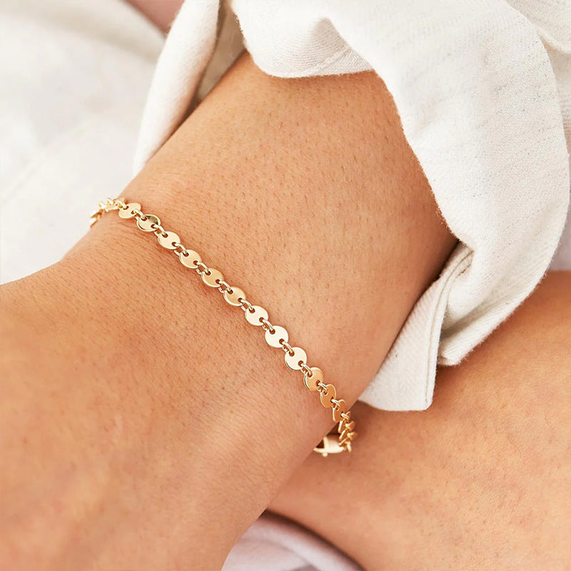 Stainless Steel Gold-plated Round Chain Titanium Simple Bracelets