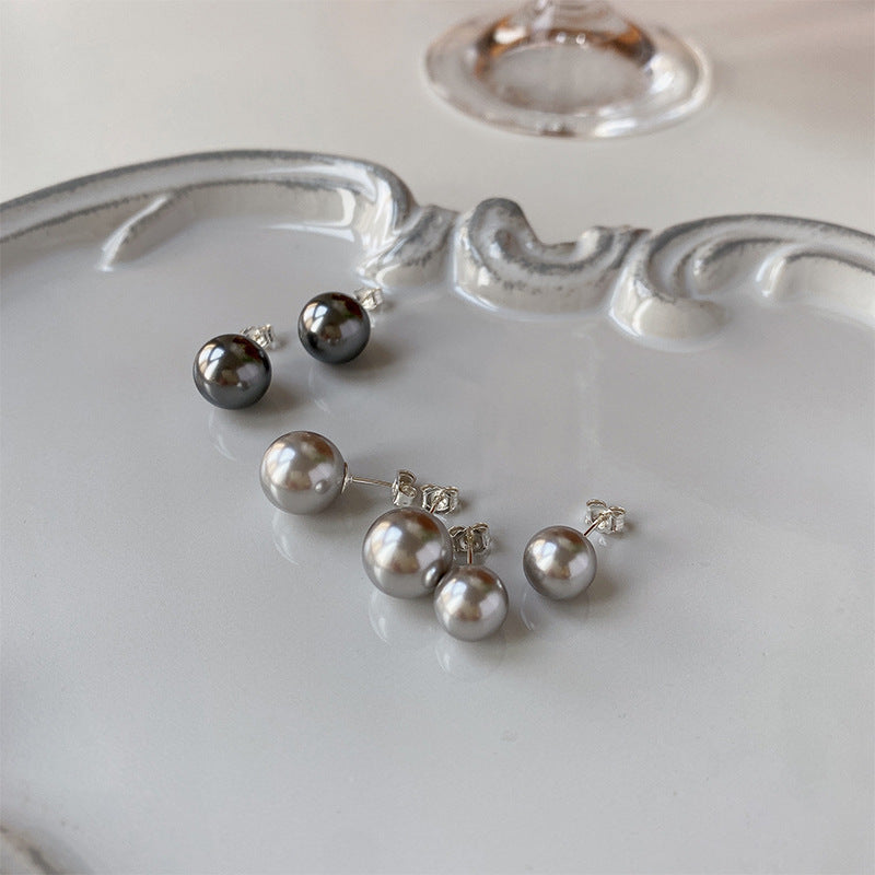Sterling Sier Black Pearl Vintage Artificial Perfect Circle Strong Light Earrings