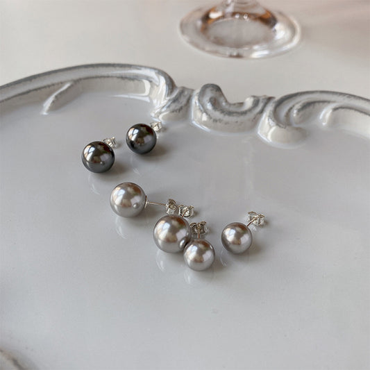 Sterling Sier Black Pearl Vintage Artificial Perfect Circle Strong Light Earrings