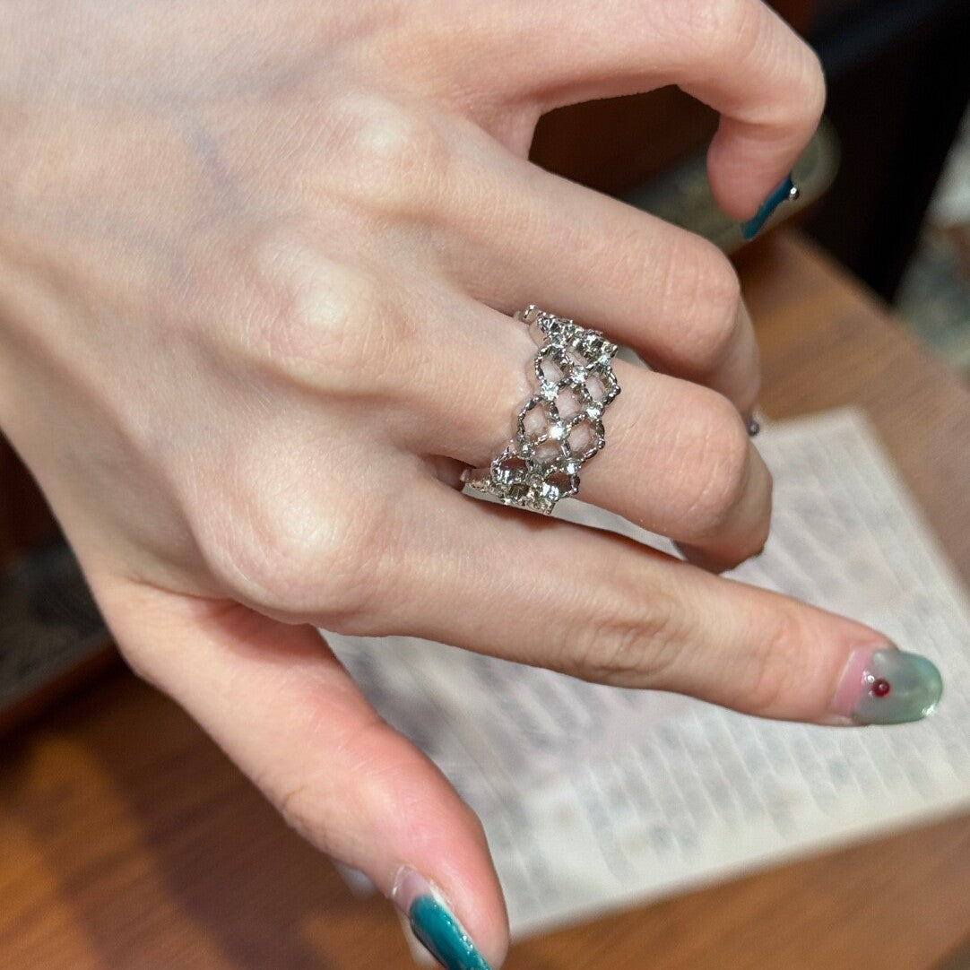 Very Shiny Mesh Diamond Rhinestone Open Rings