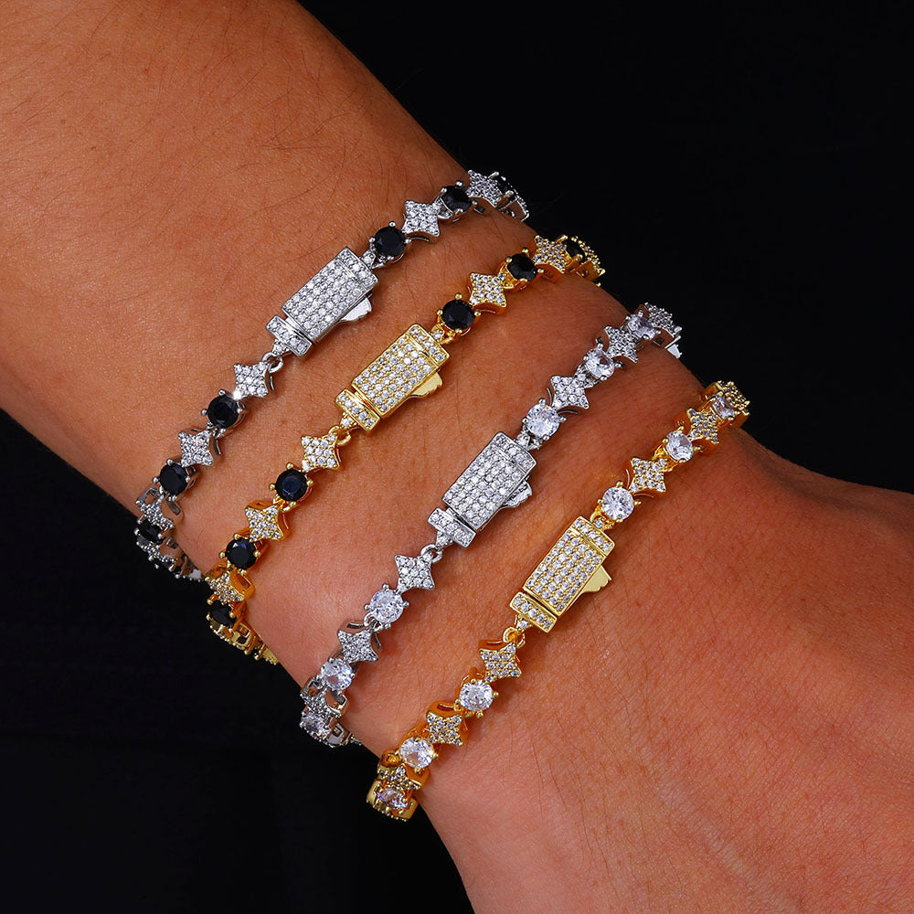 Men's Star Zircon Tennis Hip Hop Trendy Jewelry Set