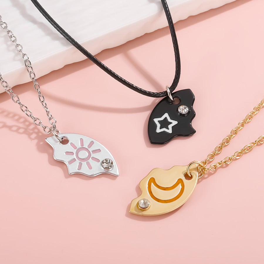 Cartoon Stitching Sun Moon Star Three-piece Color Necklaces