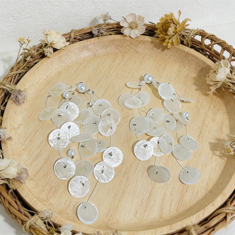 Natural Shell Super Fairy Beautiful Pearl Fashion Sier High-grade Long Stud Earrings