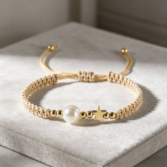 Pearl Woven Hand Strap Gentle Color Adjustable Wax Rope Chain Bracelets