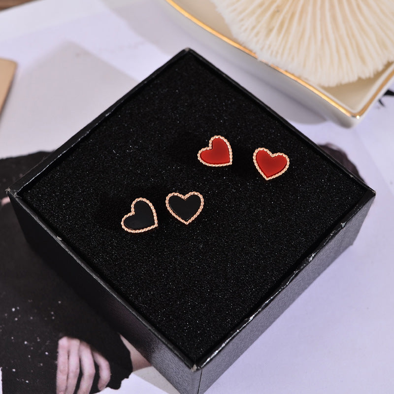 Fashion Red Heart-shaped Ear Female Refined Simple Earrings