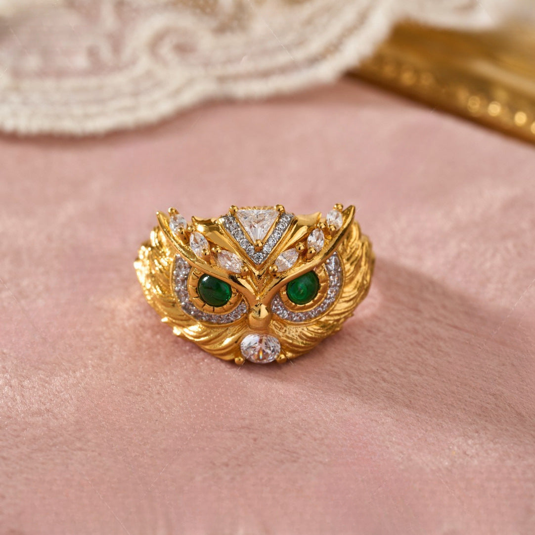 Exquisite Animal Owl Female Closed Mouth Light Luxury Minority Rings