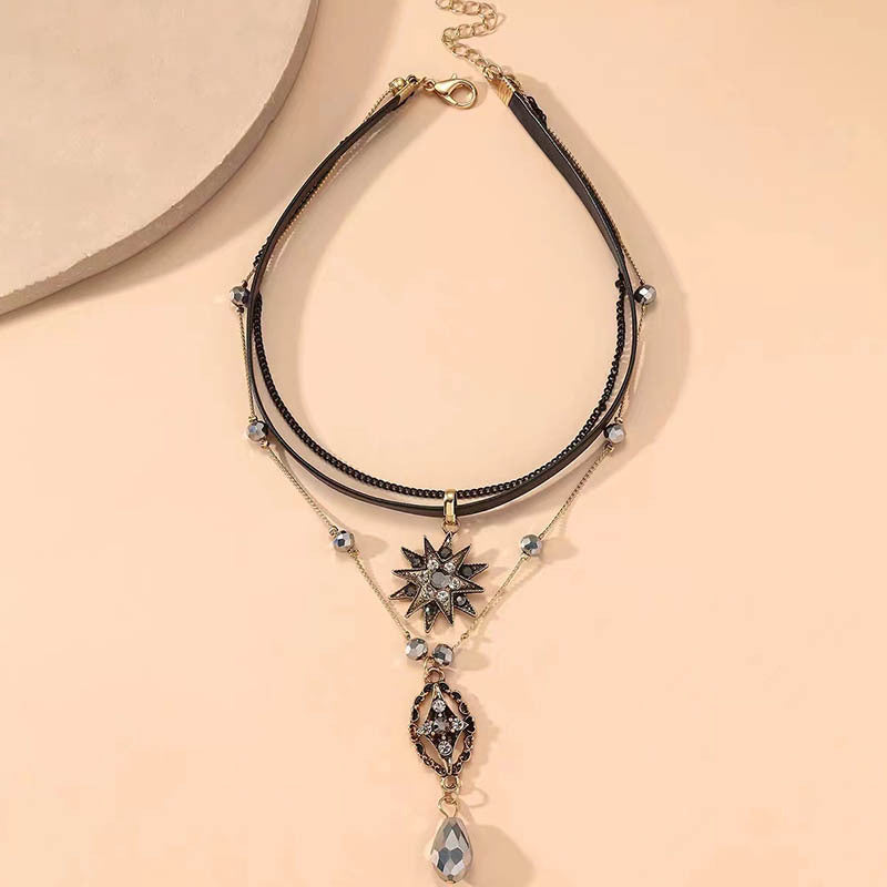 Women's Crystal Leather Fashionable Simple Exquisite High-grade Clavicle Chain Necklaces