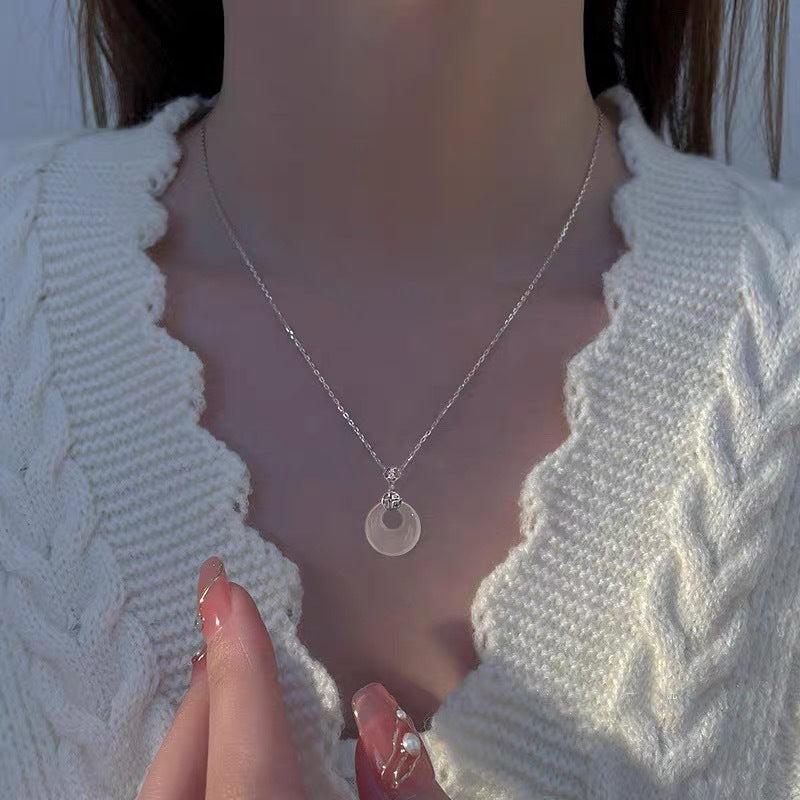 Sier Female White Chalcedony Special Interest Light Luxury Sterling Clavicle Necklace