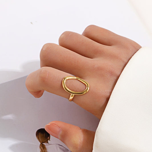 Steel Oval Simple Geometric Gold Open Rings