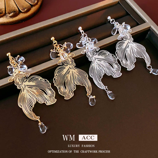 Women's Style Sier Needle Koi Unique Design Temperamental High-grade National Earrings