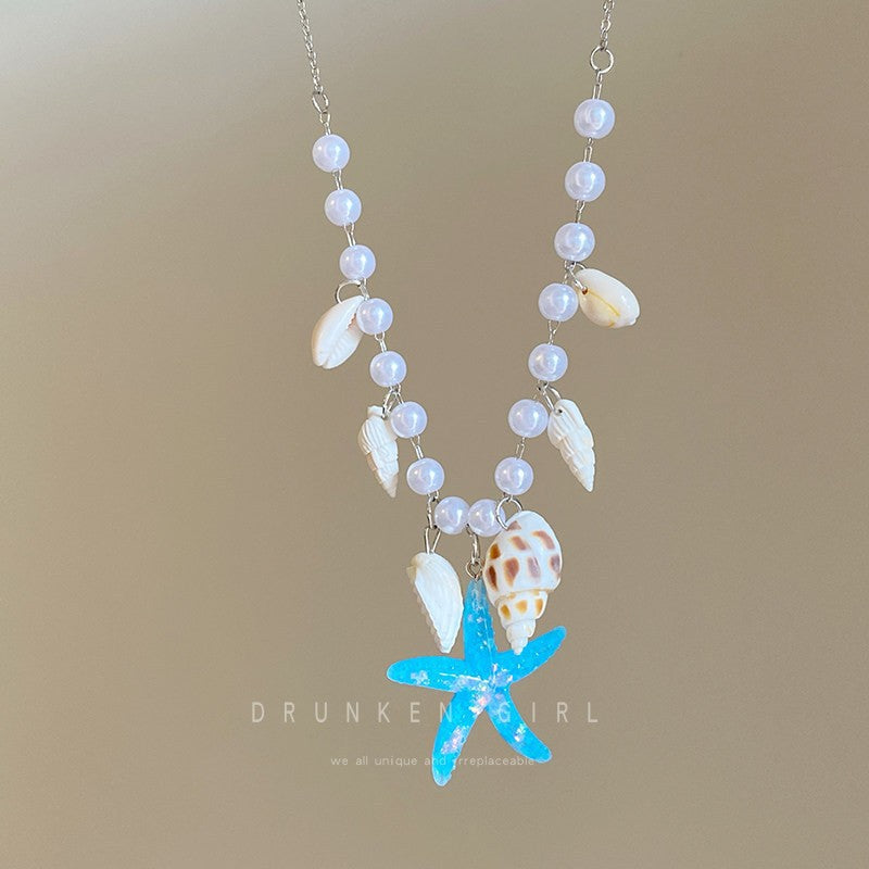 Women's Color Shell Starfish Beaded For Beach Vacation Niche Design Sweet Necklace