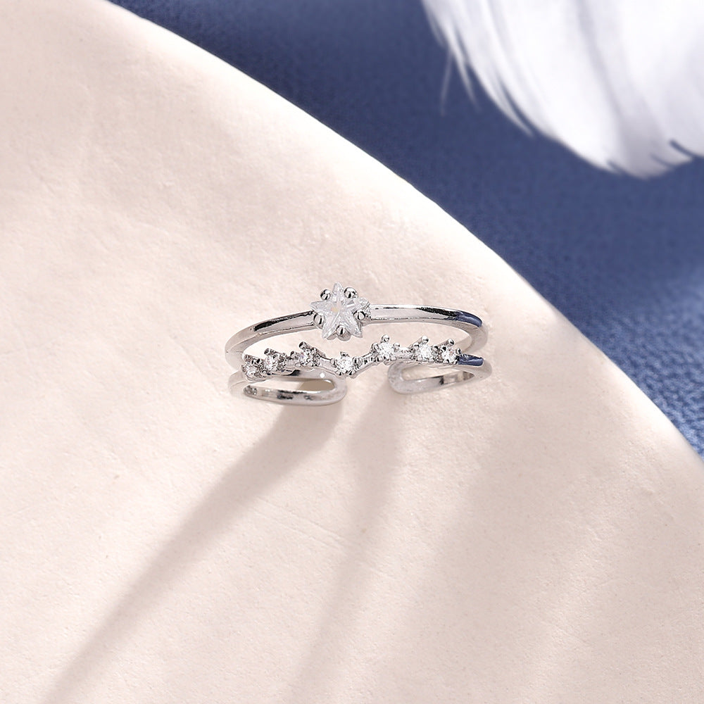 Diamond Pentagram Opening Female Fashionmonger Wave Index Rings
