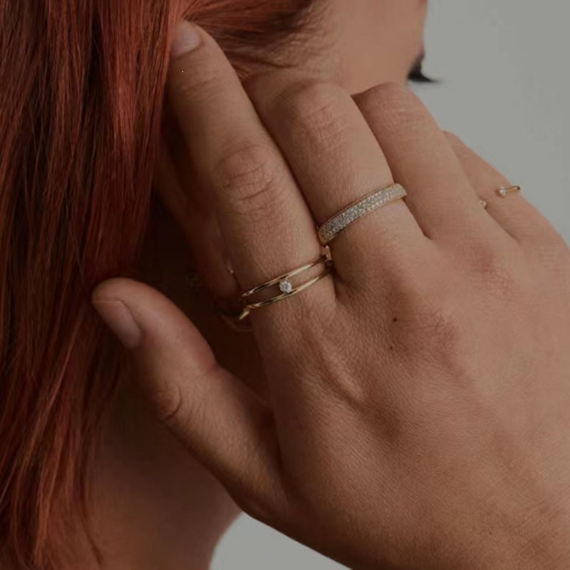 Double Mini Zircon Titanium Steel Electroplated Gold Rings