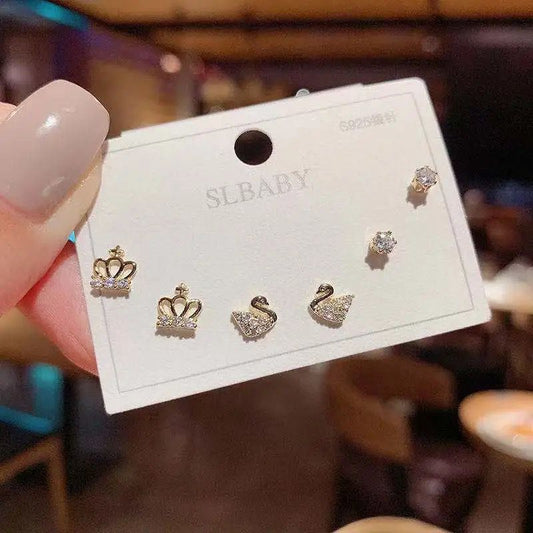 Needle Suit Asymmetric Korean Simple Swan Snowflake Temperament Earrings