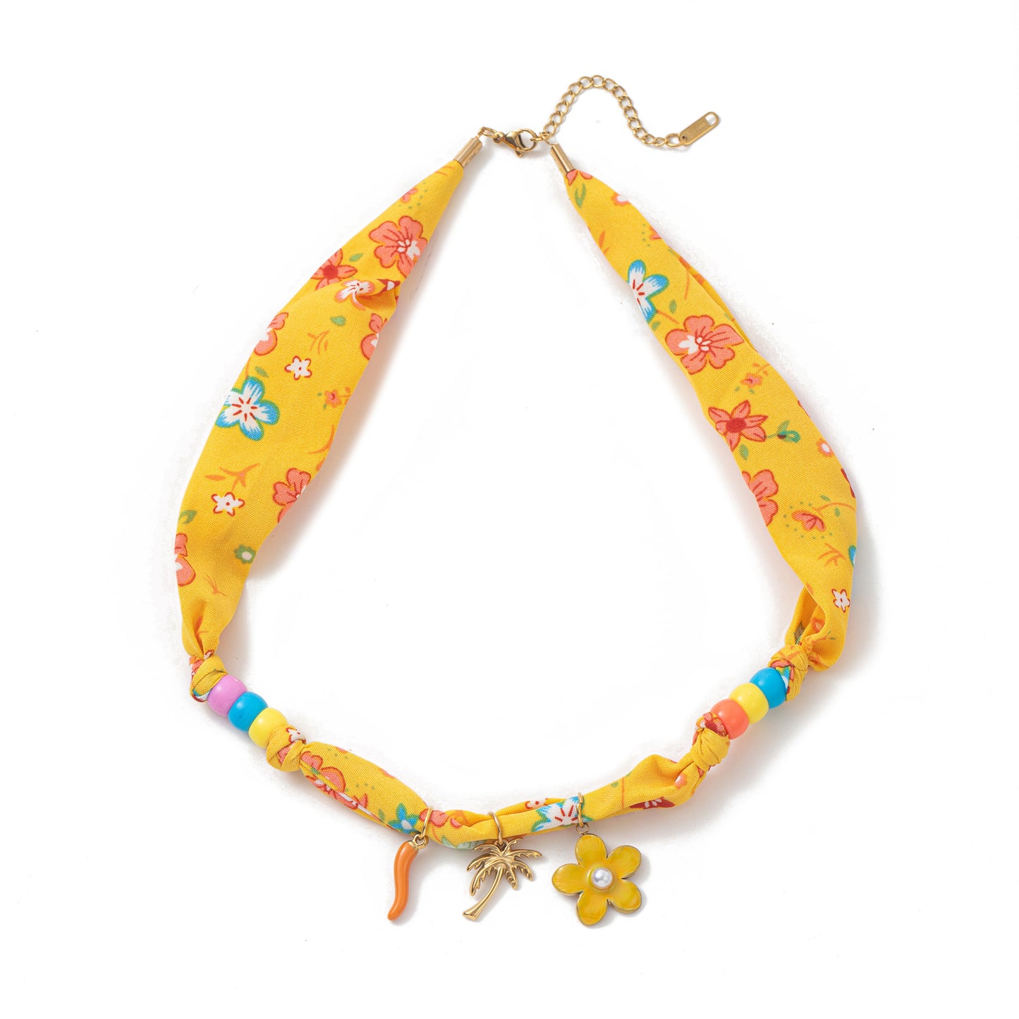 Marine Life Colorful Flower Shell Silk Scarf Cloth Gold Plated Necklace