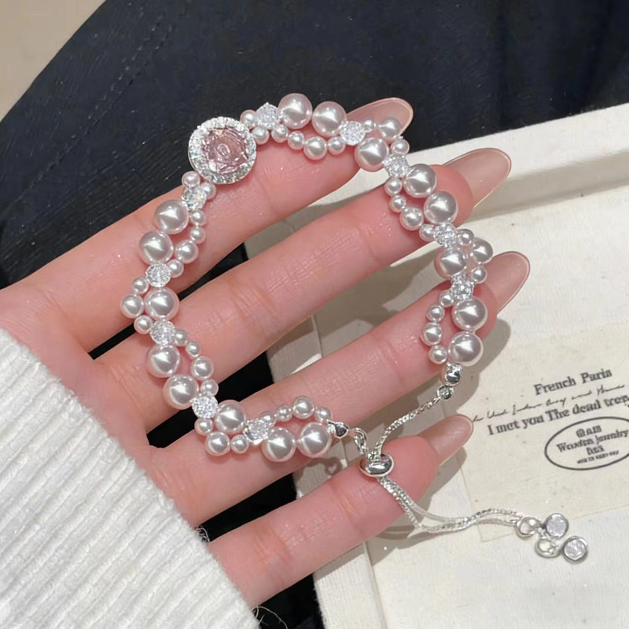 Gentle Manta Rose Pearl Rhinestone Handmade Woven Good-looking Bracelets