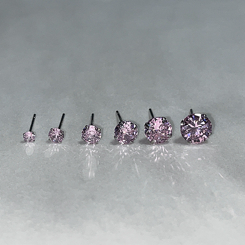 Women's Flash Pink Diamond Zircon Ear Bone Pin Stud Earrings