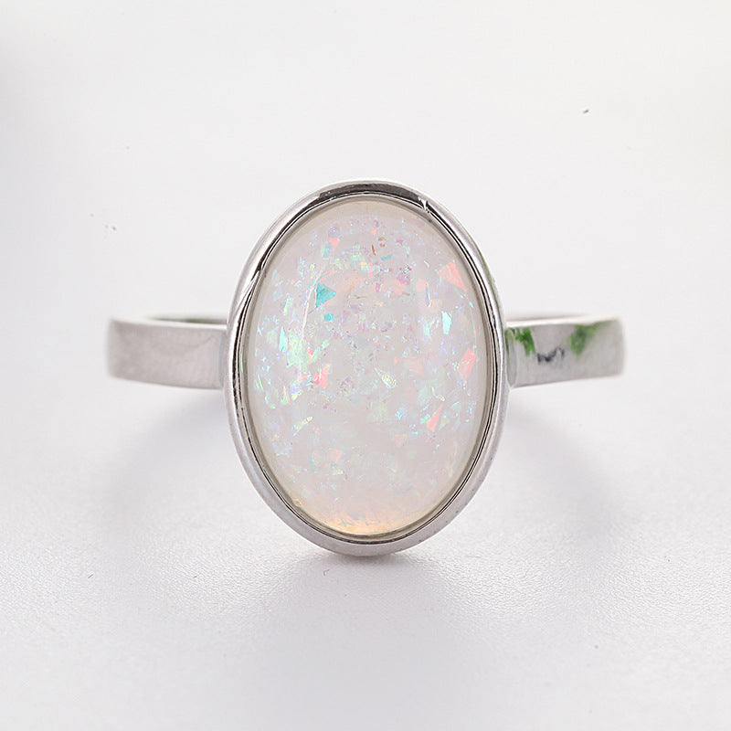 Goose Egg-shaped Colorful Moonstone Retro Epoxy Rings