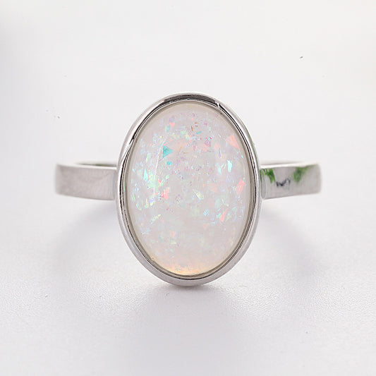 Goose Egg-shaped Colorful Moonstone Retro Epoxy Rings